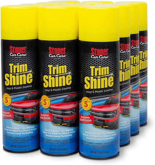 91034–12PK Trim Shine Vinyl and Plastic Aerosol Protectant Coating for Automotive Interior and Exterior Restores OEM Finish and Color, Protects from Fading, 12 Oz, Pack of 12