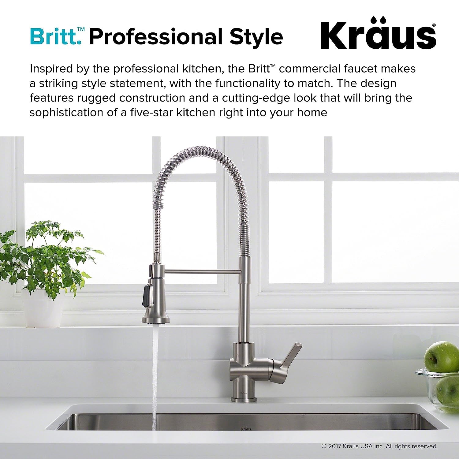 Britt Commercial Style Spot Free Stainless Steel Pre-Rinse Kitchen Faucet with Deck Plate, KPF-1690SFS