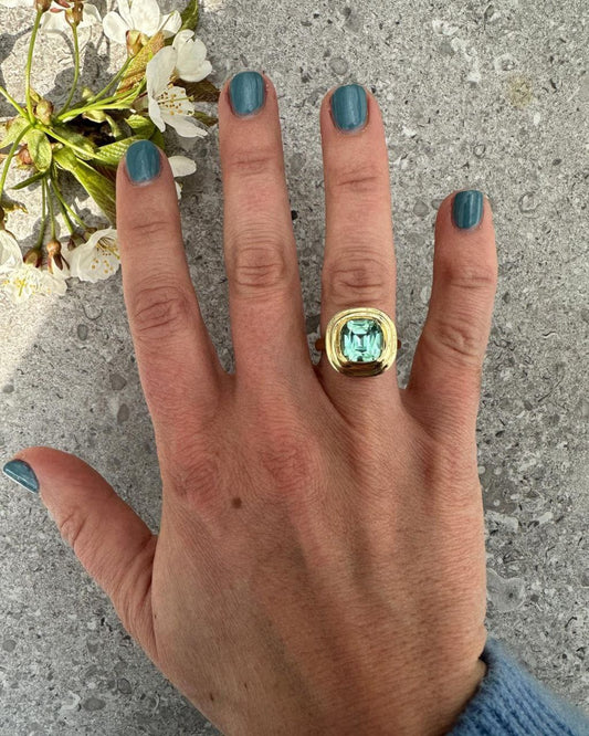 Gold Plated Silver Green Peridot Square Ring