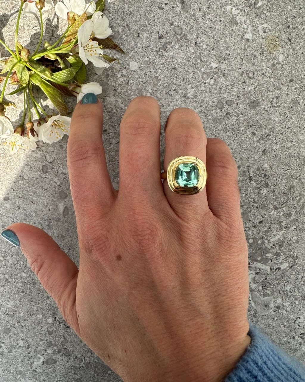 Gold Plated Silver Green Peridot Square Ring