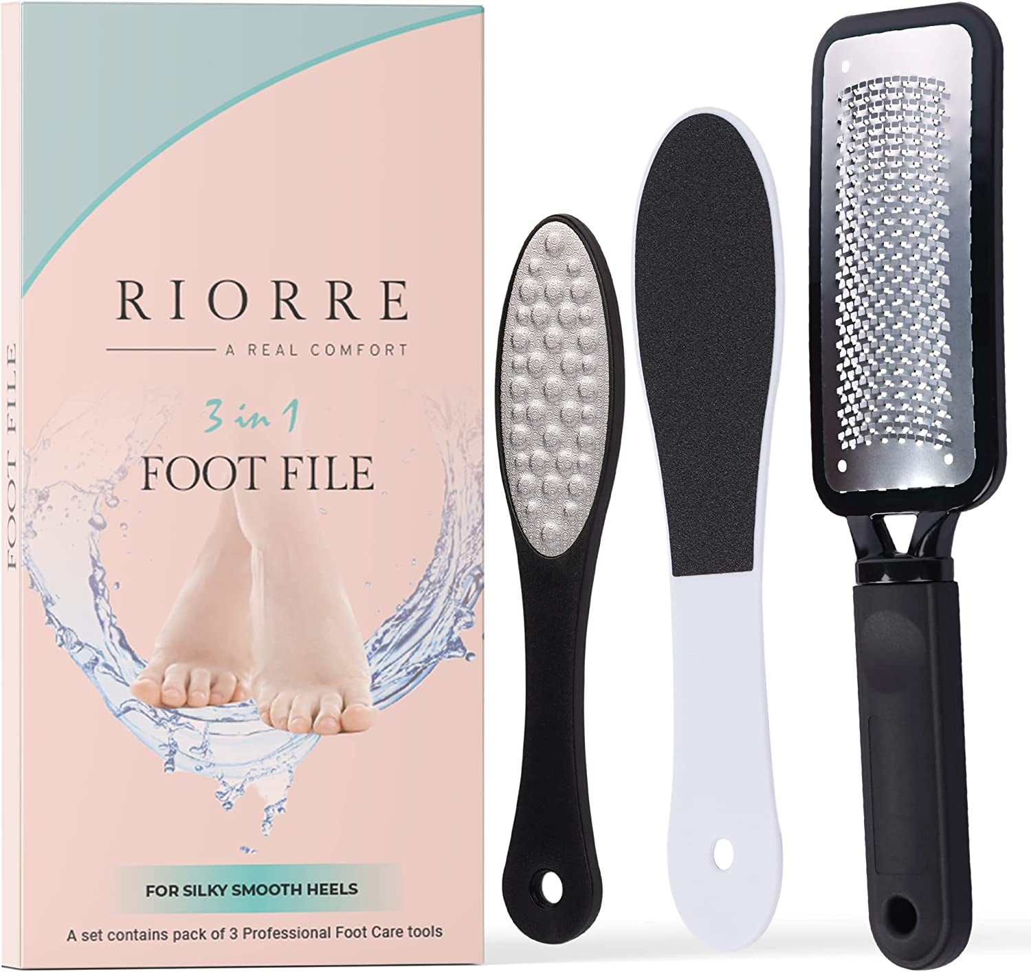 Professional Foot Scrubber for Hard Skin - Pack 3 Pedicure Foot File, Foot Scraper & Callus Remover for Feet Leaving Soft & Smooth Heels