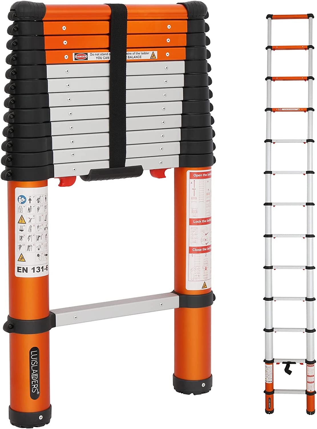 Telescoping Ladder Multi-Use Telescopic Extension Ladder One-Button Retraction Anti-Pinch and Anti-Slip 330 Lb Capacity (12.46 Feet)