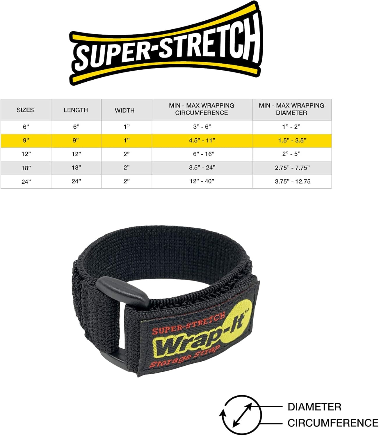 Super-Stretch  Straps, 9" (10 Pack) - Elastic Hook and Loop Cinch Straps - Extension Cord Organizer, Hose Strap, Cable Straps, Tool Strap, Cord Wrap, Cord Keeper and Cable Storage