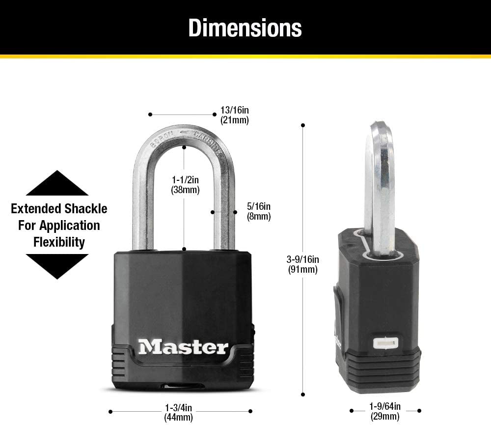 Magnum Heavy Duty Outdoor Padlock with Key, Weather Resistant Body and Cut Resistant Shackle Make Lock Perfect for Fences, Gates, Sheds, 2 Pack, M115XTLF