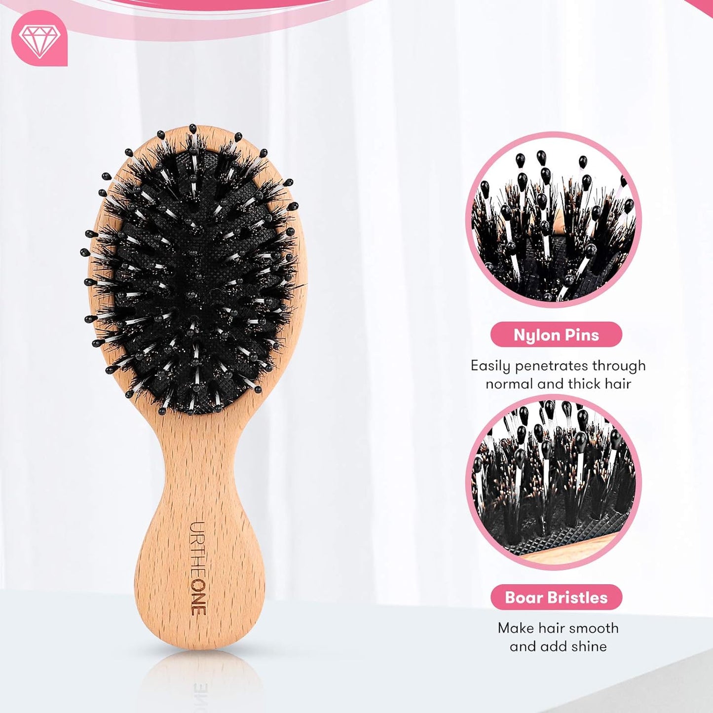 2Pcs Hair Brush Mini Boar Bristle Hairbrush and Detangling Brush for Thick Curly Thin Long Short Wet or Dry Hair Detangle Massage Add Shine