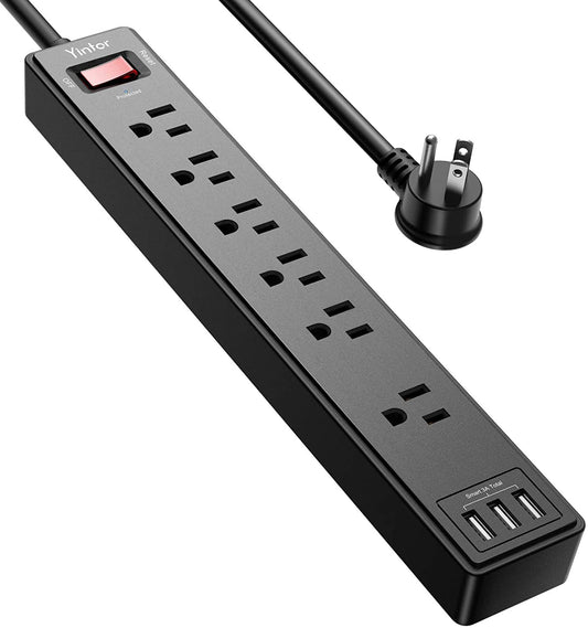 6Ft Power Strip Surge Protector -  Extension Cord with 6 AC Outlets and 3 USB Ports for for Home, Office, Dorm Essentials, 1680 Joules, ETL Listed, (Black)