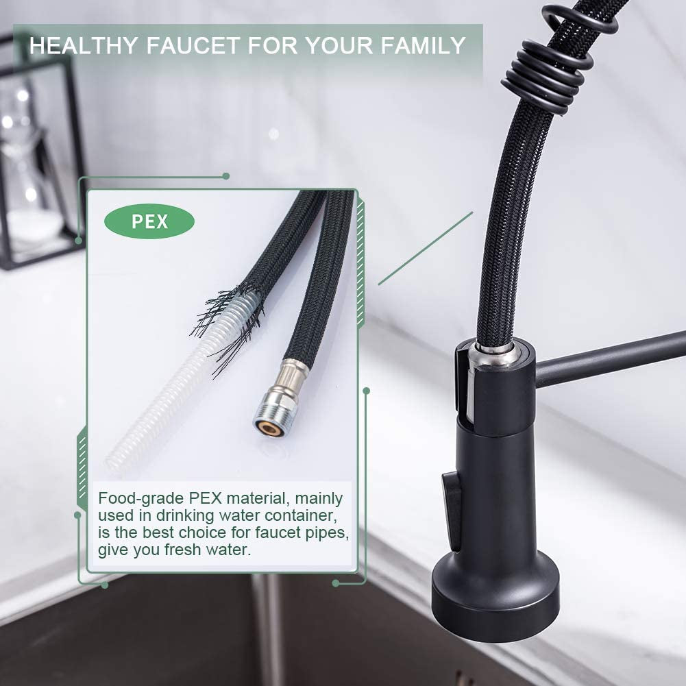 Kitchen Faucets with Pull down Sprayer Commercial Industrial Stainless Steel Single Handle Single Hole Spring Farmhouse RV Sink Faucet, Matte Black Kitchen Faucet for Laundry Utility Room Sink