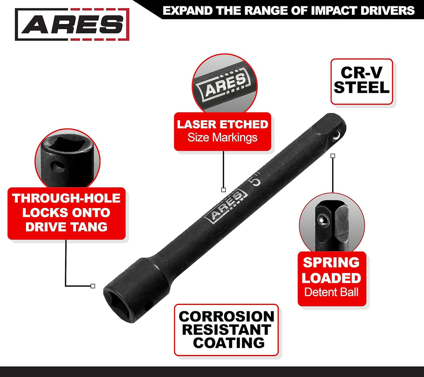 70032-3/8-Inch Drive Impact Extension Bar Set - 3-Inch, 5-Inch, and 10-Inch Laser Etched Socket Extensions Expand the Range of Impact Drivers