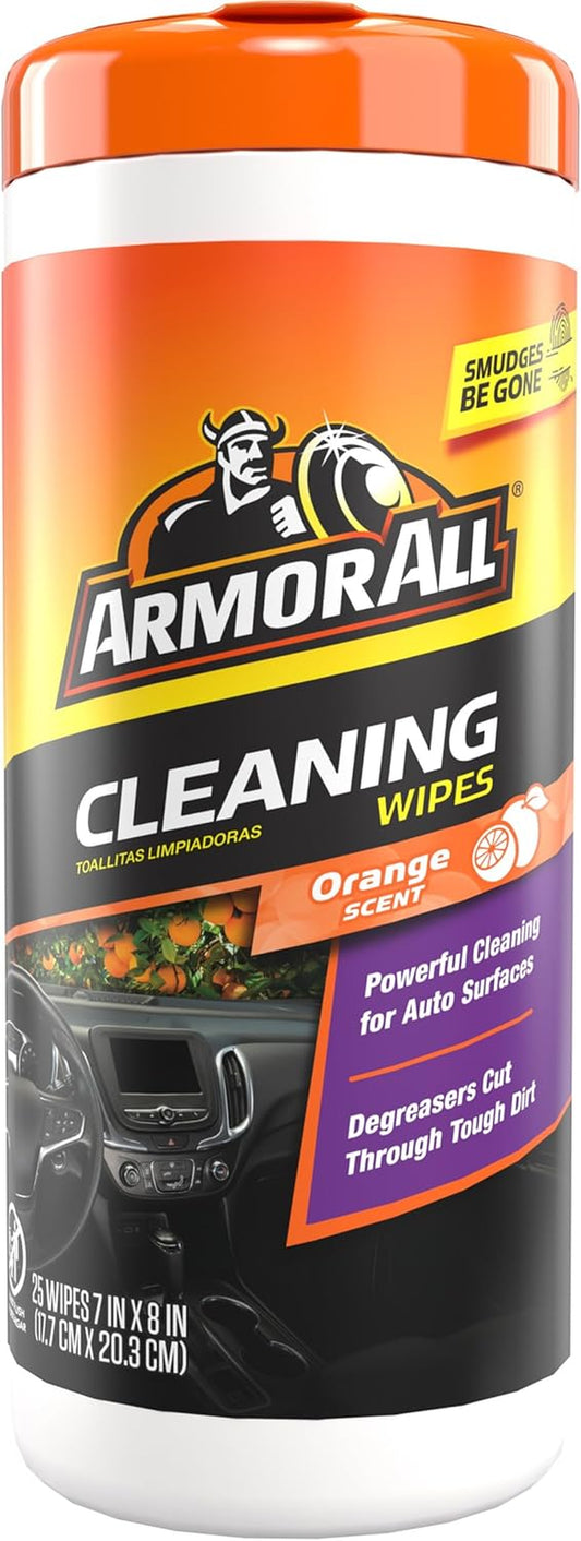 Car Interior Cleaner Wipes , Car Cleaning Wipes with Orange Cleans Dirt and Dust in Cars, Trucks and Motorcycles, 25 Count