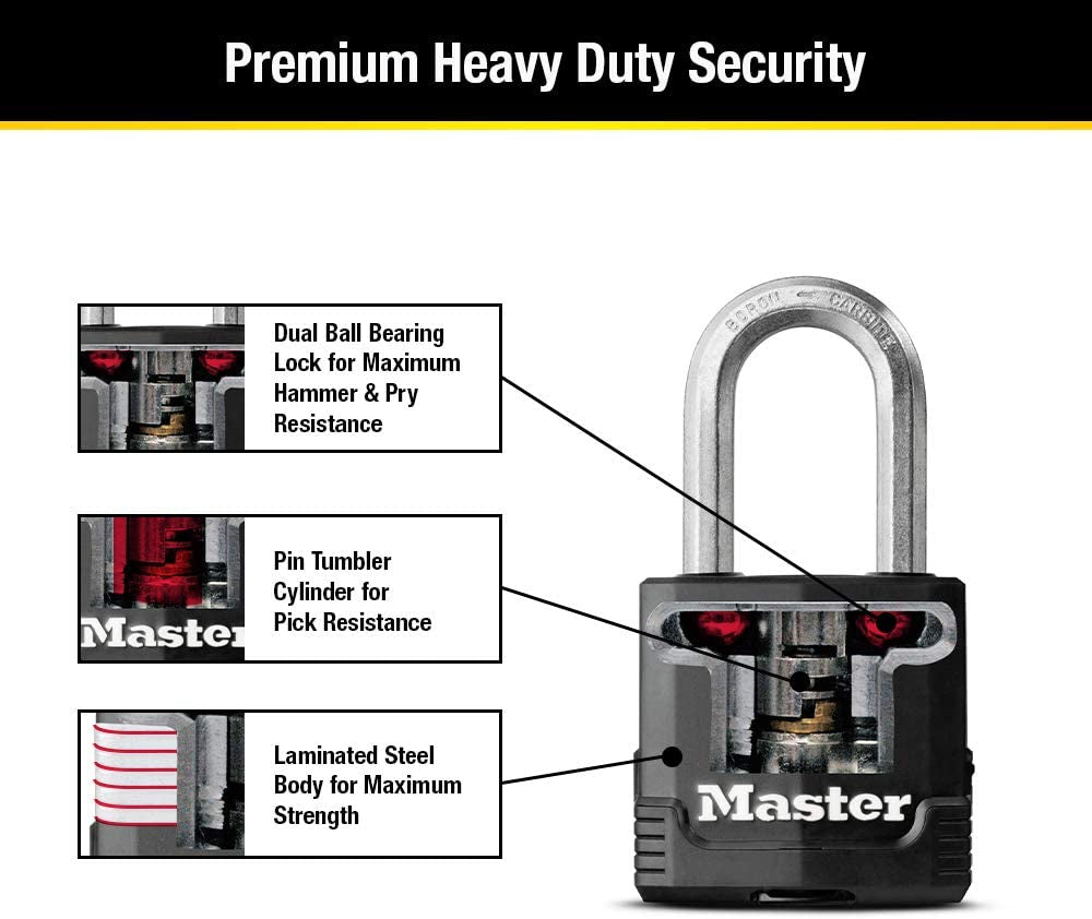 Magnum Heavy Duty Outdoor Padlock with Key, Weather Resistant Body and Cut Resistant Shackle Make Lock Perfect for Fences, Gates, Sheds, 2 Pack, M115XTLF