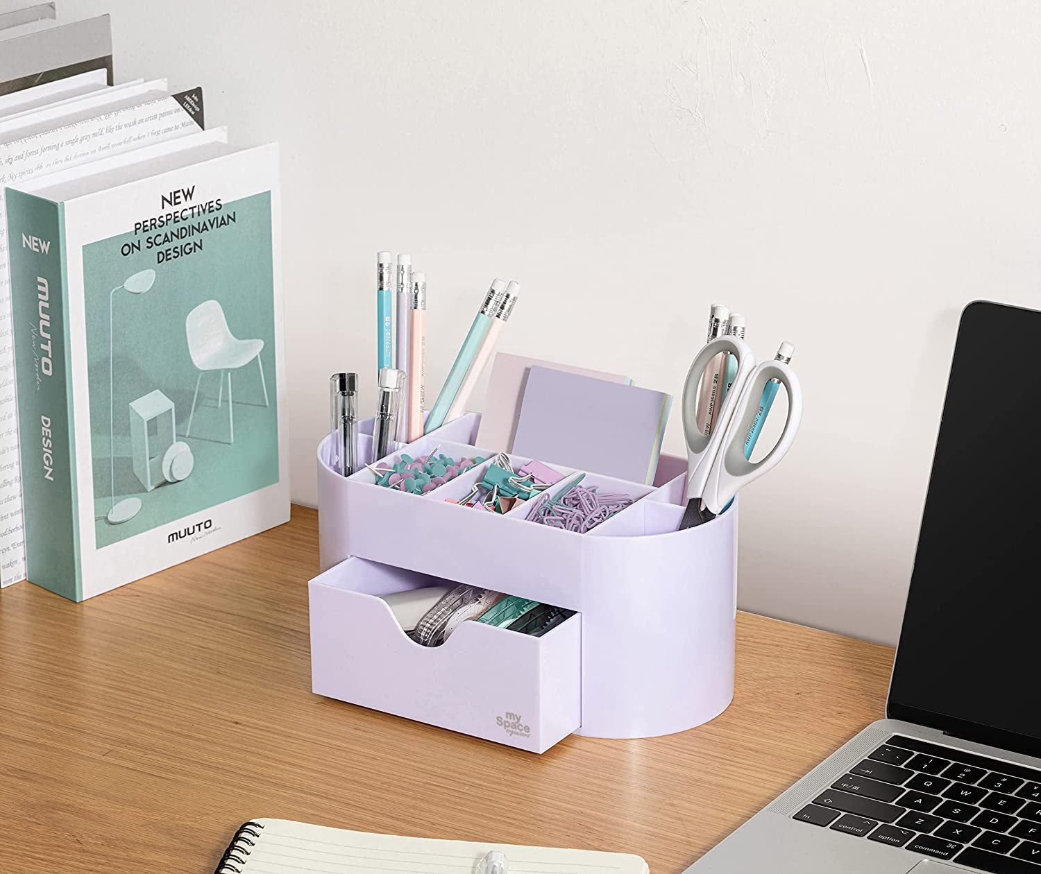 Lavender Desk Organizer for Office Supplies and Desk Accessories - Pen Holder Desktop Organization for Room College Dorm Home School (White Lavender)