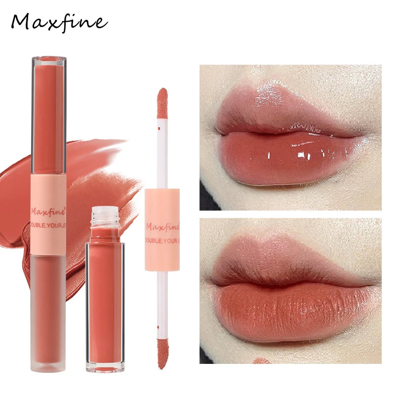 Double End Lip Glaze Full Gloss Mirror And Matte Velvet Long Term Color And Moisture Lip Gloss Anti Stain Cosmetic Lip Glaze