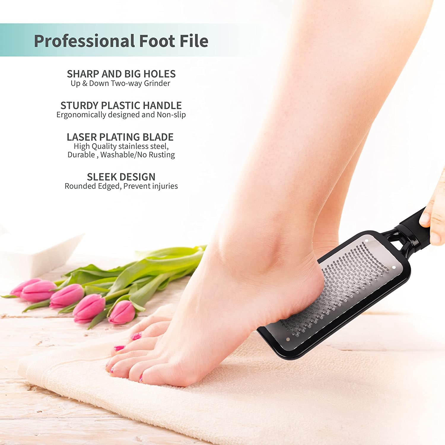 Professional Foot Scrubber for Hard Skin - Pack 3 Pedicure Foot File, Foot Scraper & Callus Remover for Feet Leaving Soft & Smooth Heels