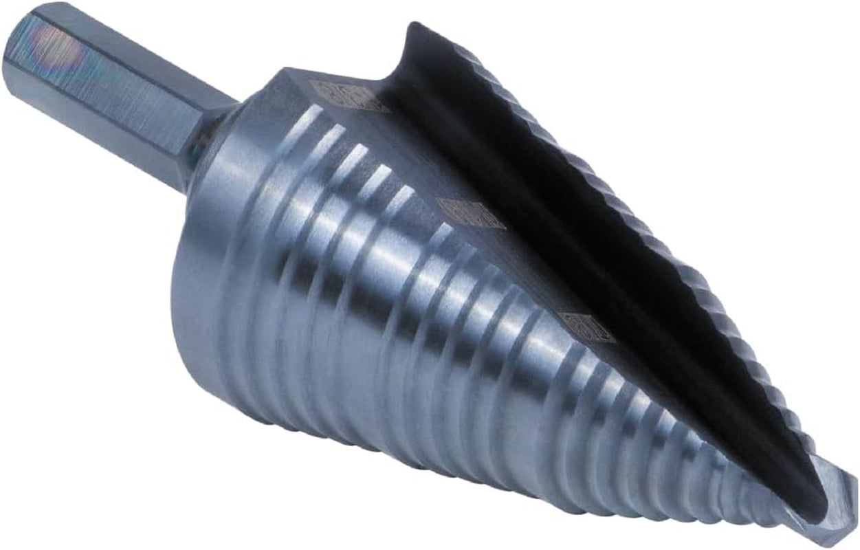 KTSB15 Step Drill Bit #15 Double Fluted 7/8 to 1-3/8-Inch with Easy-To-Read Step Markings and Targets, 3/8-Inch Hex Shank