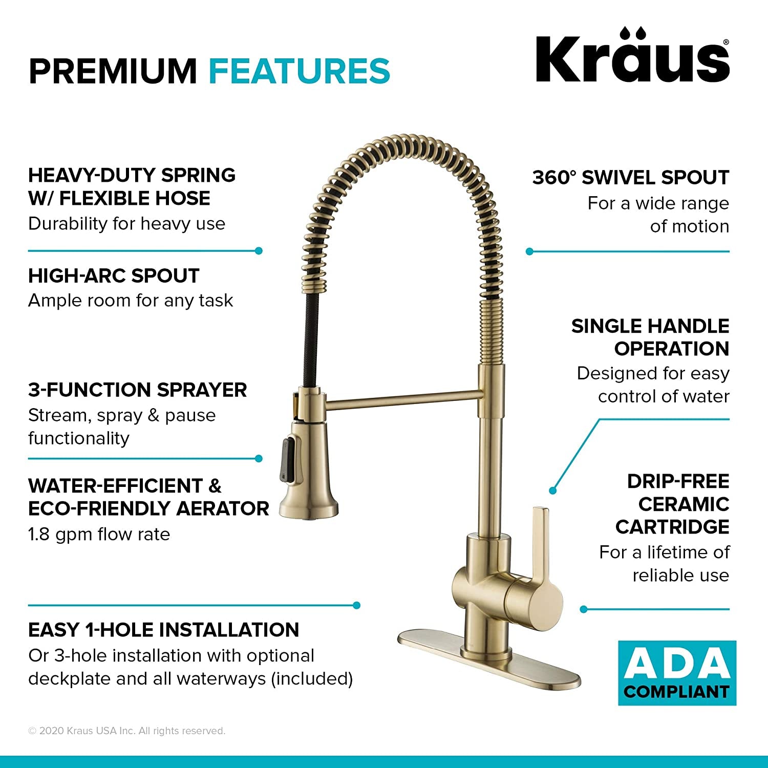 Britt Commercial Style Kitchen Faucet in Spot Free Antique Champagne Bronze, KPF-1690SFACB