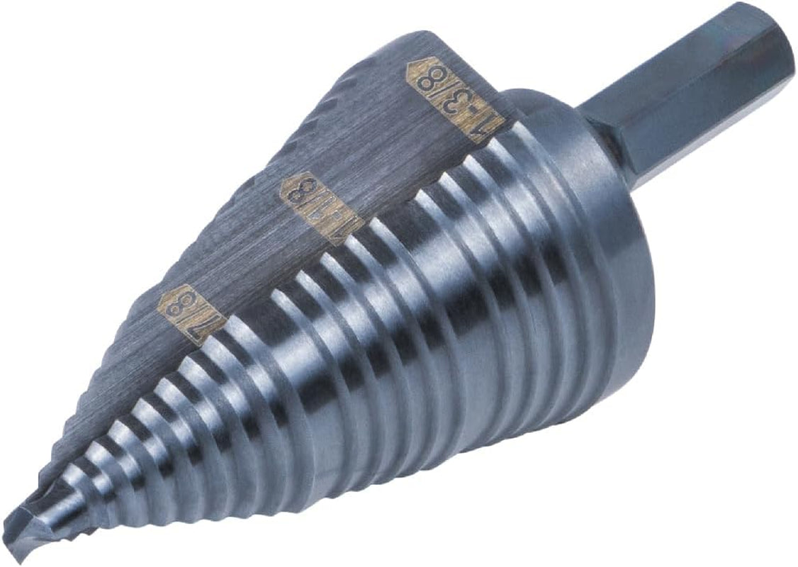 KTSB15 Step Drill Bit #15 Double Fluted 7/8 to 1-3/8-Inch with Easy-To-Read Step Markings and Targets, 3/8-Inch Hex Shank