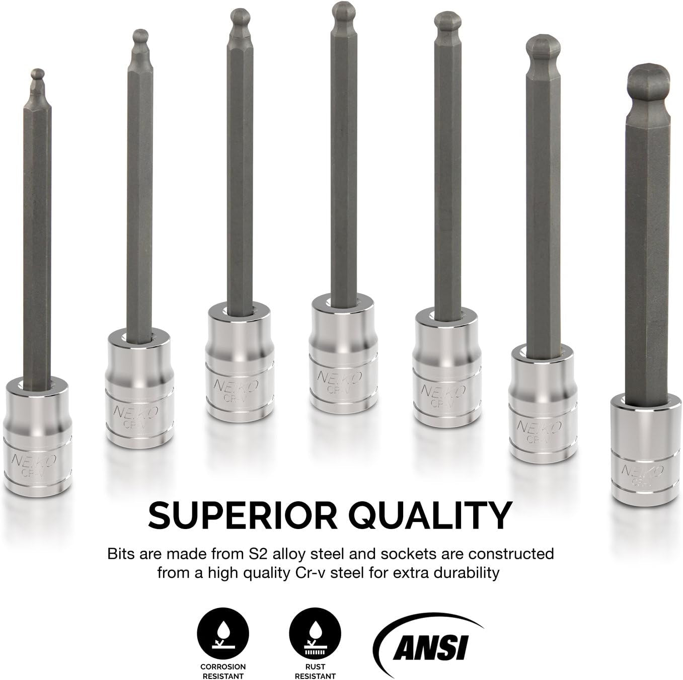 10243A 3/8-Inch-Drive Extra-Long Ball-End Hex-Bit Socket Set, Metric Sockets 3/8" or 3 to 10 Mm, S2 Steel, 7-Piece Set