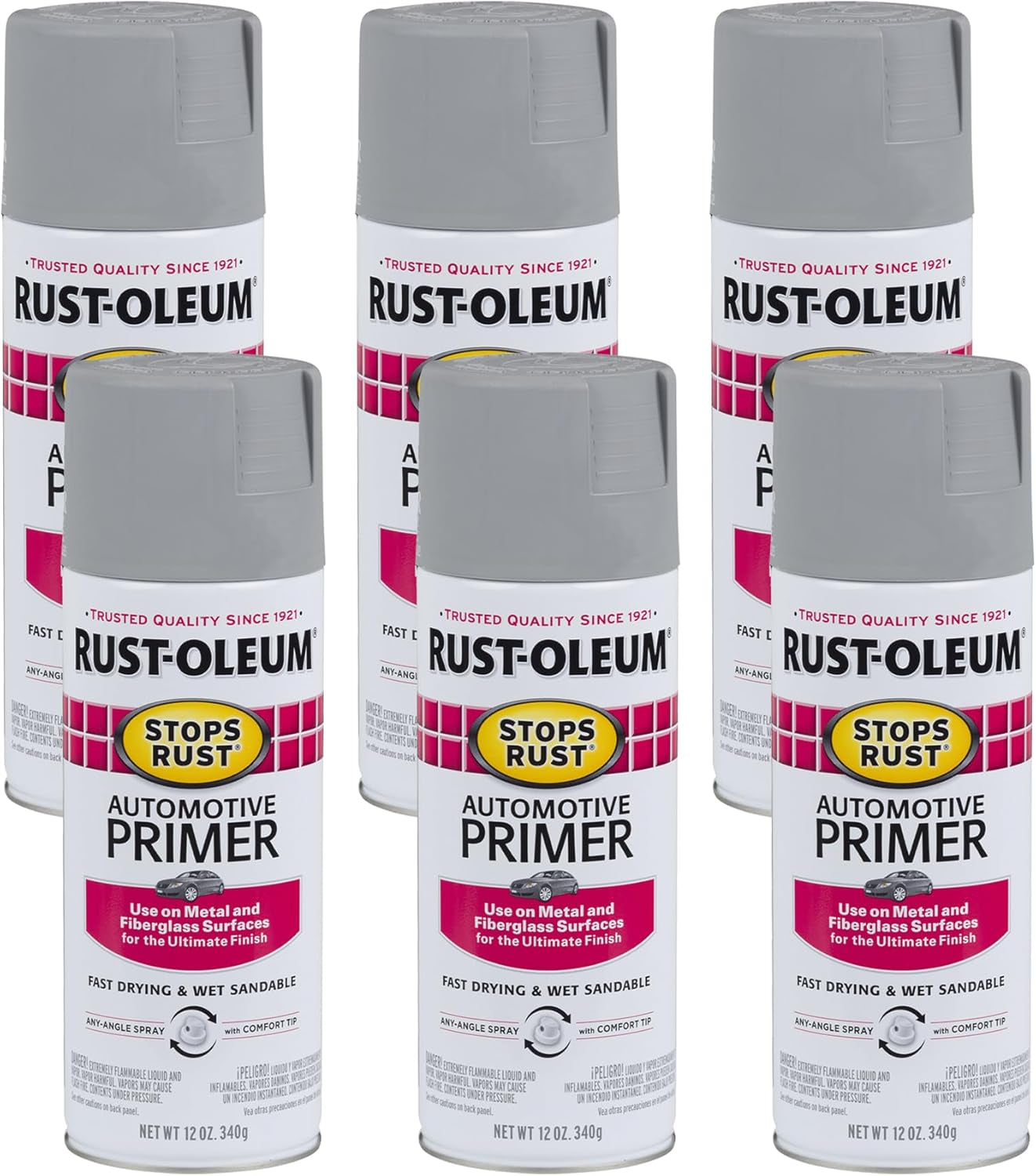 2081830-6PK Stops Rust Automotive Primer Spray, 12 Oz, Flat Light Gray, 6 Pack