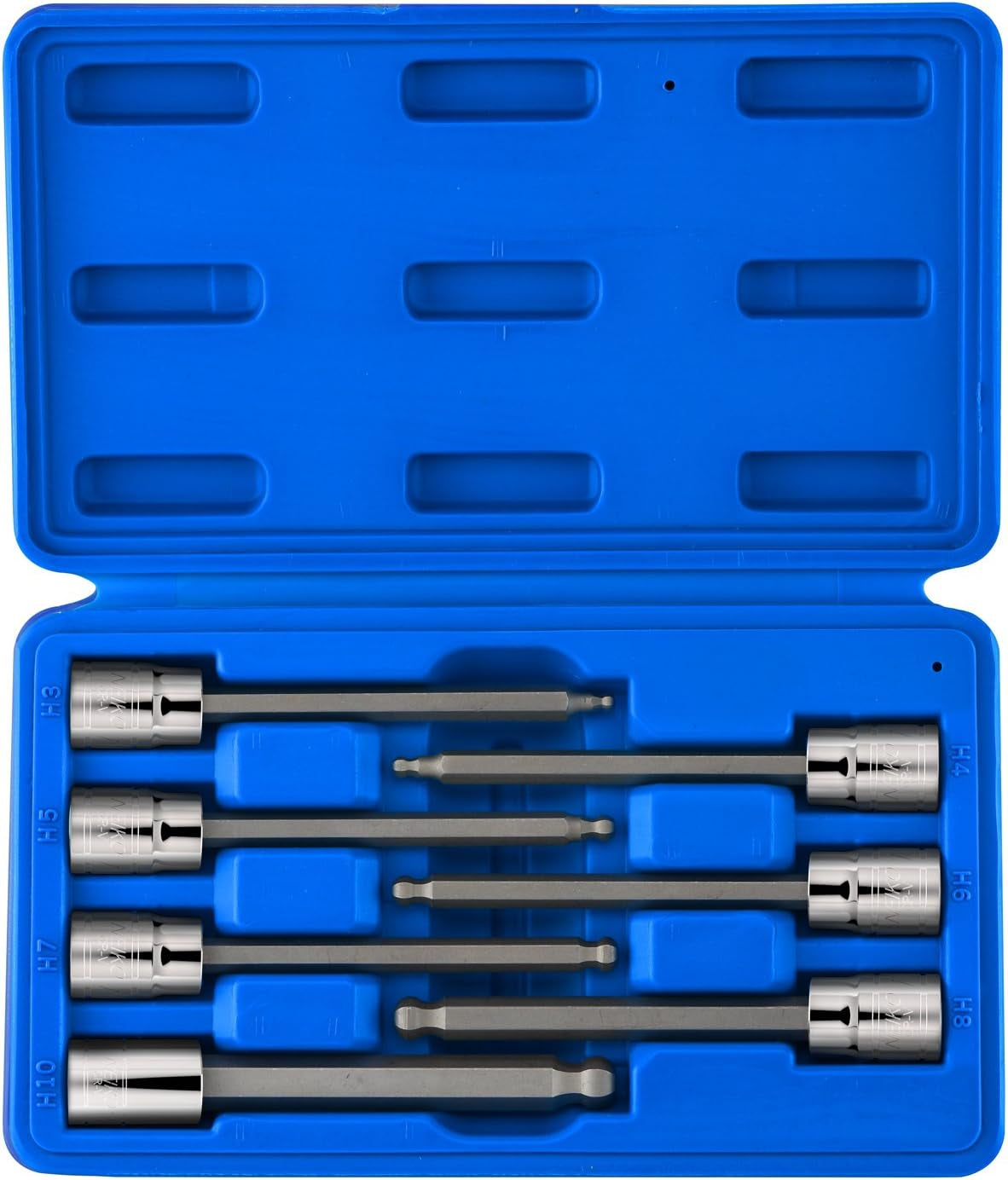 10243A 3/8-Inch-Drive Extra-Long Ball-End Hex-Bit Socket Set, Metric Sockets 3/8" or 3 to 10 Mm, S2 Steel, 7-Piece Set