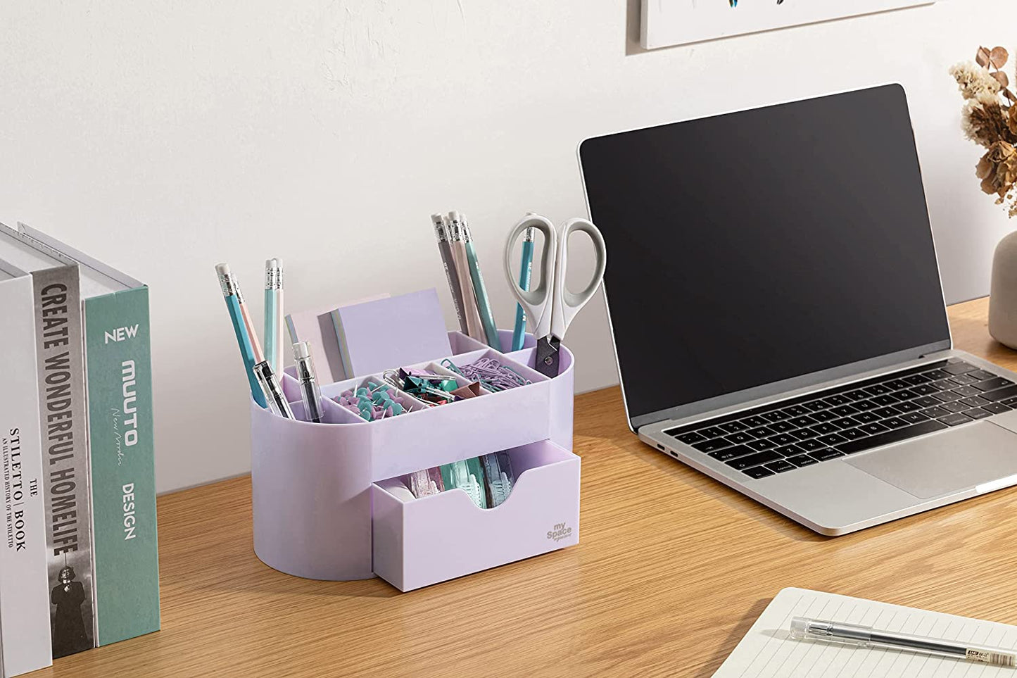 Lavender Desk Organizer for Office Supplies and Desk Accessories - Pen Holder Desktop Organization for Room College Dorm Home School (White Lavender)