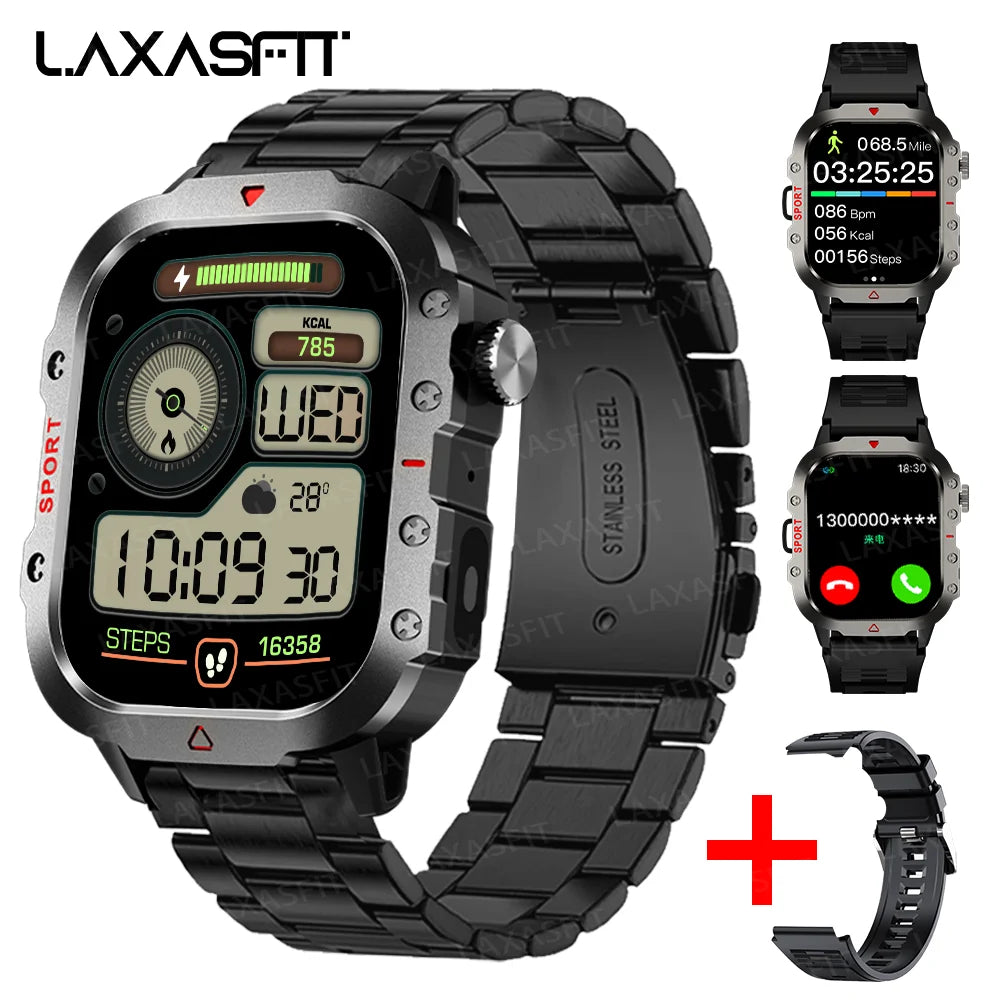 LAXASFIT Men Sports Smart Watch 1.71 Screen Blood Oxygen Bluetooth Talking Watch Multi Sport LED Flashlight Outdoor Smart Watch