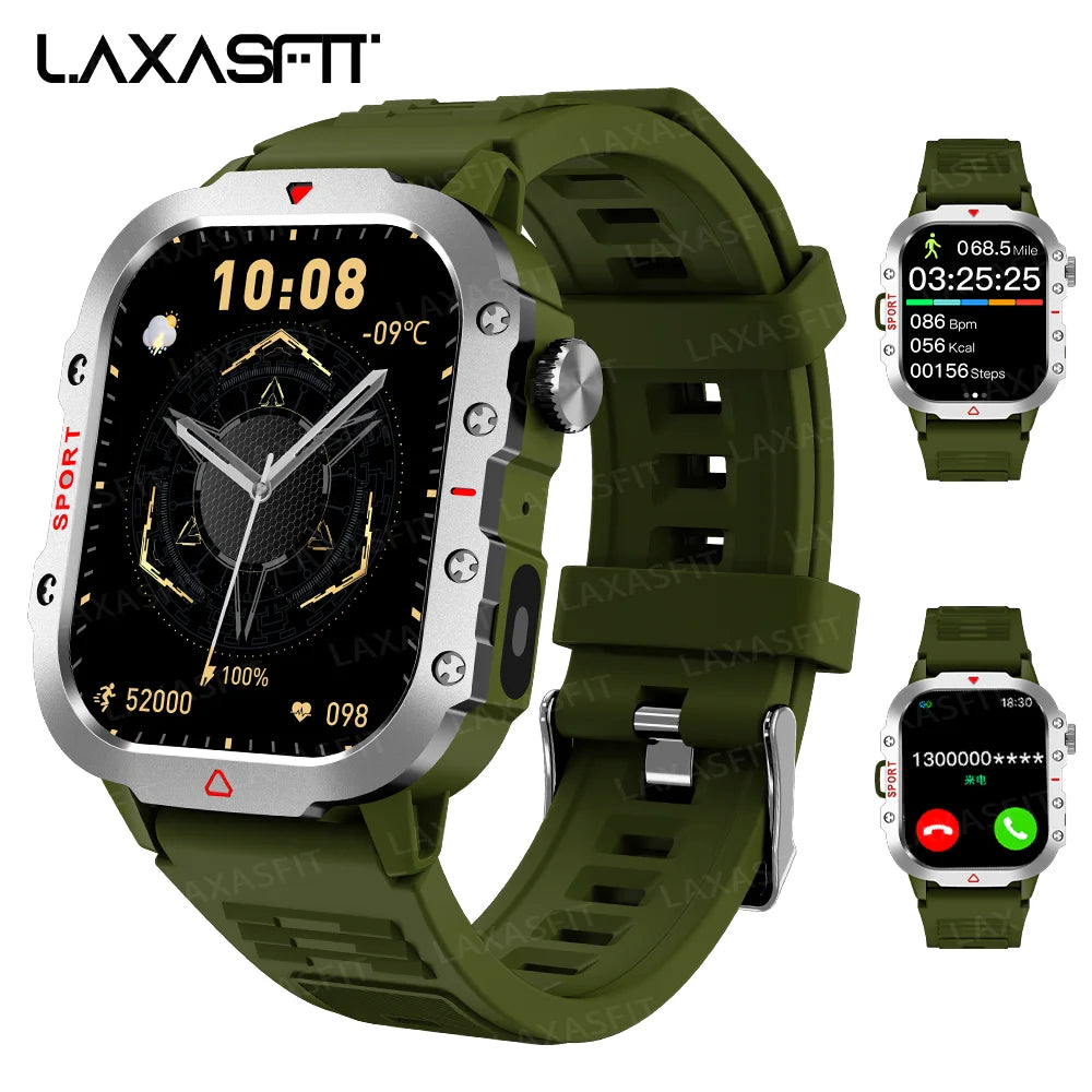 LAXASFIT Men Sports Smart Watch 1.71 Screen Blood Oxygen Bluetooth Talking Watch Multi Sport LED Flashlight Outdoor Smart Watch