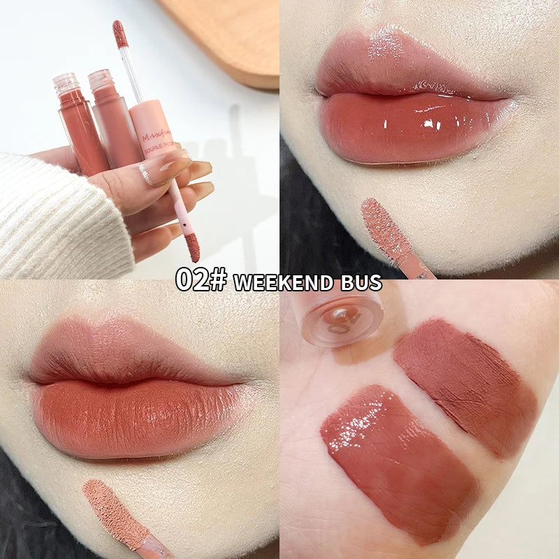 Double End Lip Glaze Full Gloss Mirror And Matte Velvet Long Term Color And Moisture Lip Gloss Anti Stain Cosmetic Lip Glaze