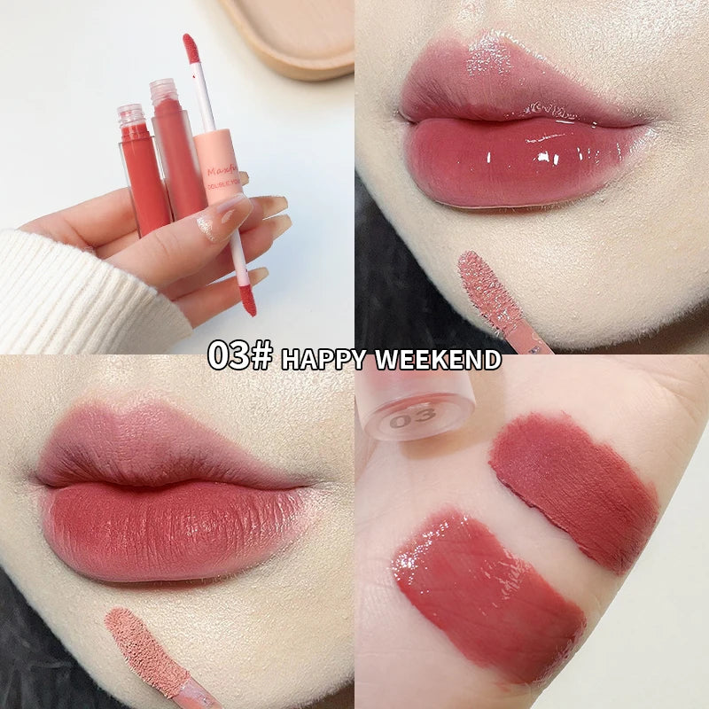 Double End Lip Glaze Full Gloss Mirror And Matte Velvet Long Term Color And Moisture Lip Gloss Anti Stain Cosmetic Lip Glaze