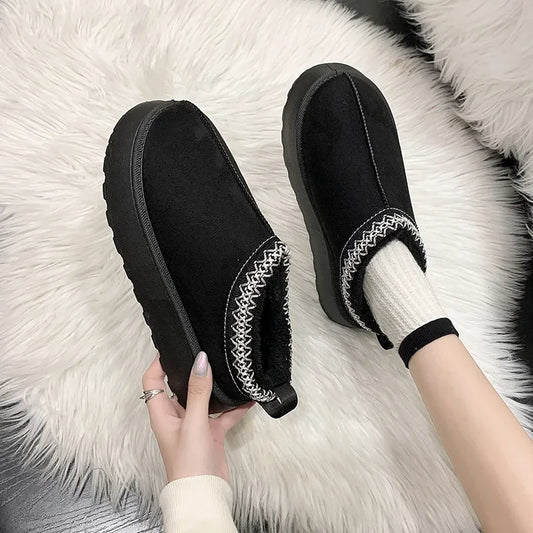 Snow Boots for Women 2023 Winter New Cashmere Warm Thick Soles Without Heel-covered Hair Half Slipper Cotton Shoes for Women